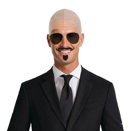 Bald Rapper Costume Accessory Set - Bald Cap, Aviator Glasses, Goatee & Moustache (Halloween & Fancy Dress)