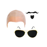 Bald Rapper Costume Accessory Set Bald Cap Aviator Glasses Goatee Moustache