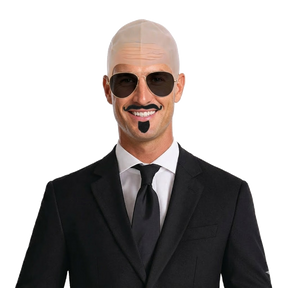Bald Rapper Costume Accessory Set Bald Cap Aviator Glasses Goatee Moustache