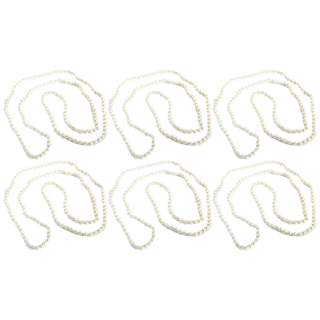 6x Long Faux Pearl Necklace Bulk Pack - 1920s Flapper/Vintage (Costume Accessory)