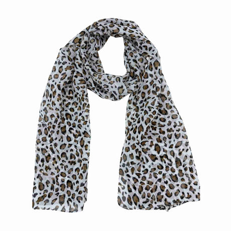 Jacaru 1679/20 Chiffon Scarf - White Leopard (150 x 50cm Vegan Friendly)