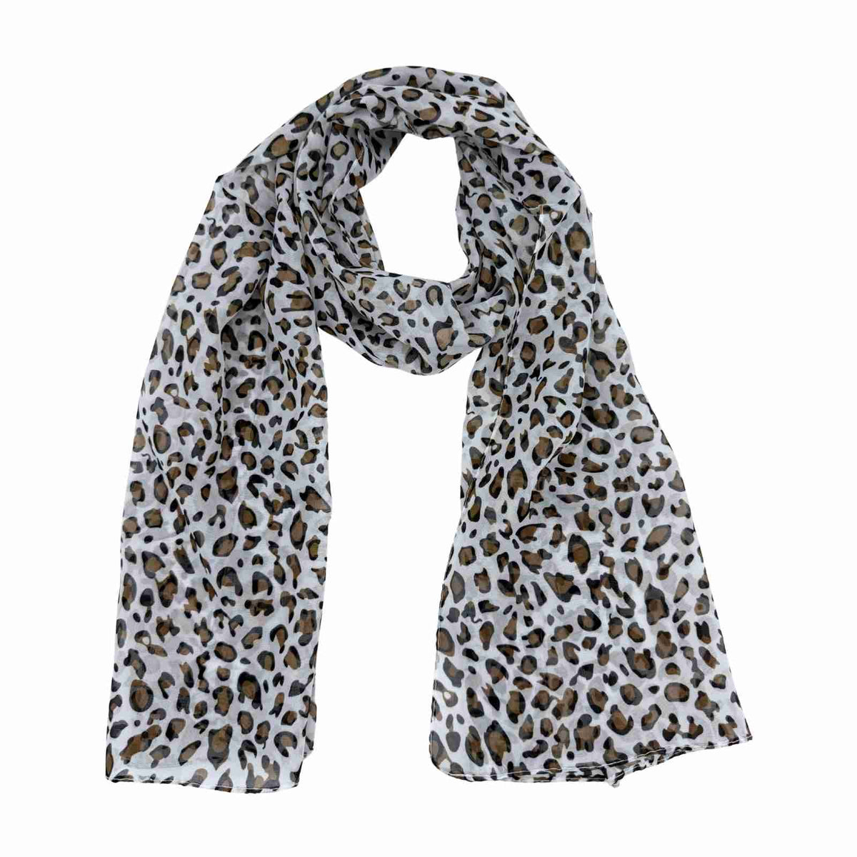 Jacaru 1679/20 Chiffon Scarf - White Leopard (150 x 50cm Vegan Friendly)