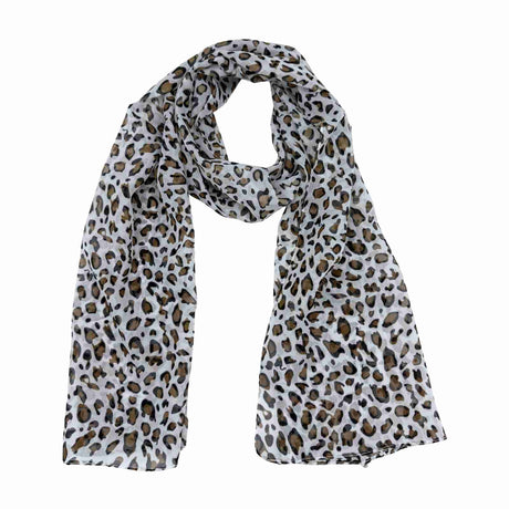 Jacaru 1679/20 Chiffon Scarf - White Leopard (150 x 50cm Vegan Friendly)