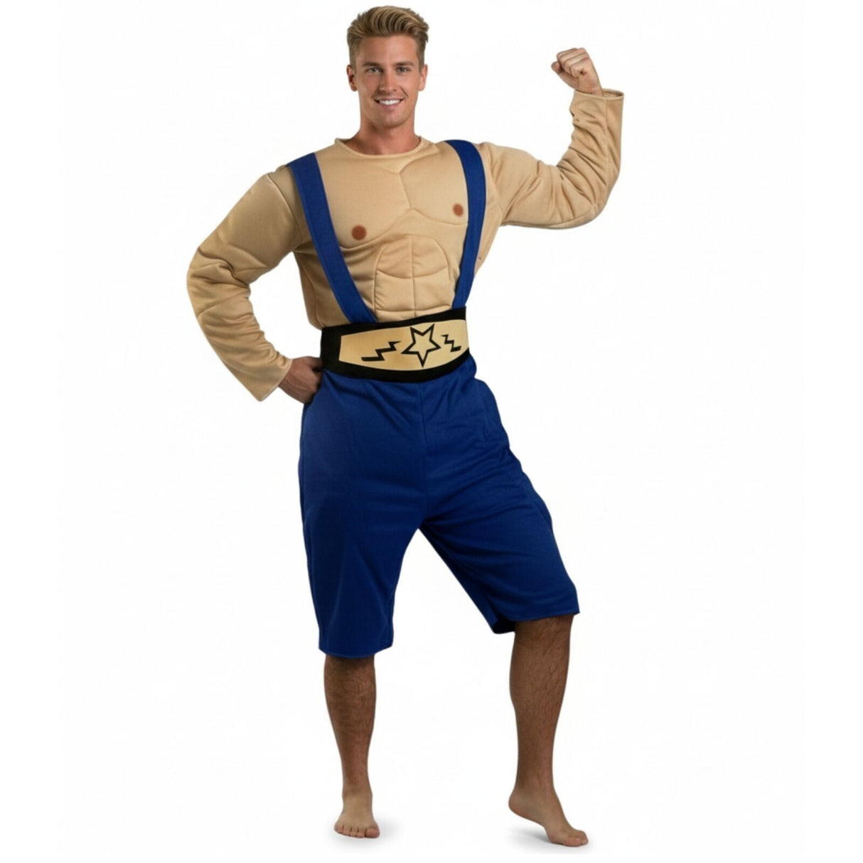 Mens Muscle Man Costume Suit Chest Boxing Champion Hero Halloween