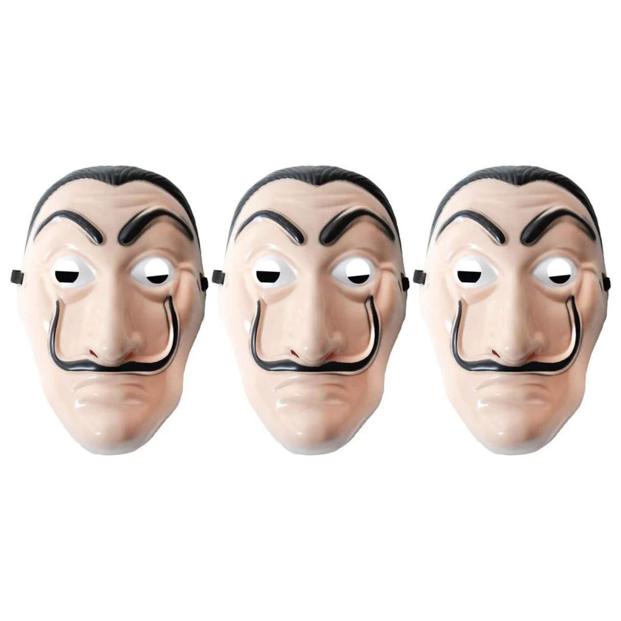 3x Salvador Dali Plastic Mask Pack - Robbery/Heist Costume
