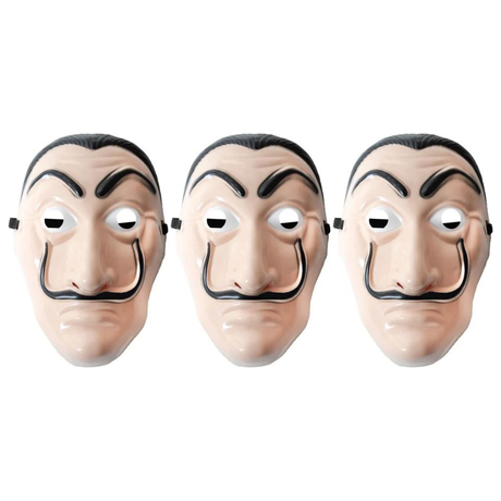 3x Salvador Dali Plastic Mask Pack - Robbery/Heist Costume