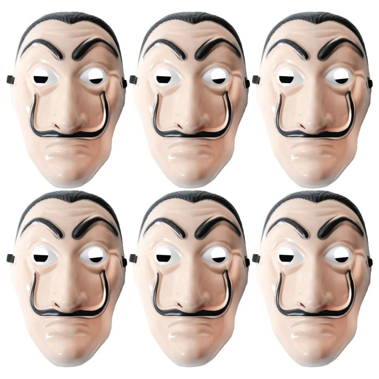 6x Salvador Dali Plastic Mask Bulk Pack - Robbery/Heist Costume