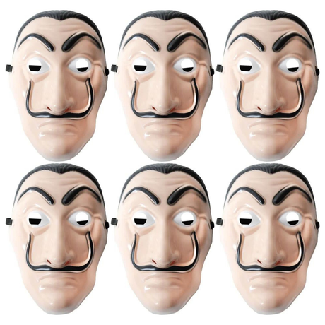 6x Salvador Dali Plastic Mask Bulk Pack - Robbery/Heist Costume