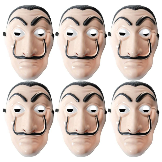 6x Salvador Dali Plastic Mask Bulk Pack - Robbery/Heist Costume