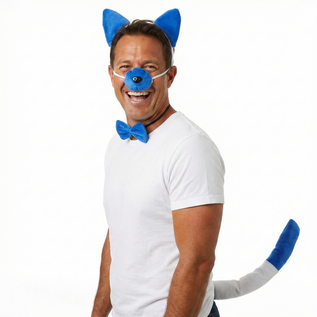 Blue Dog Dingo Costume Kit 4-Piece Set Animal Headband with Ears and Tail