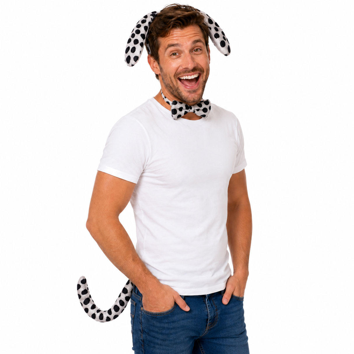3pcs Dalmatian Dog Ear Headband Set w/ Bow & Tail - Animal Halloween & Fancy Dress Costune