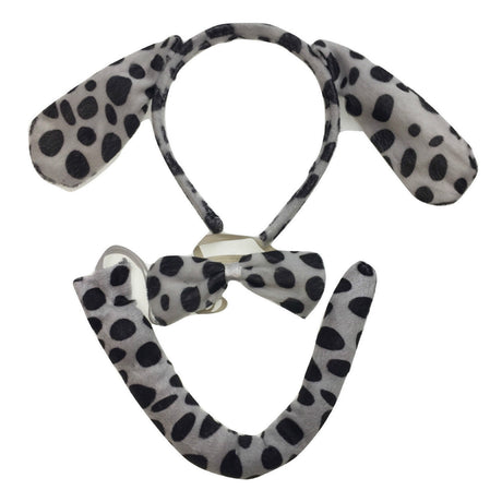 3pcs Dalmatian Dog Ear Headband Set w/ Bow & Tail - Animal Halloween & Fancy Dress Costune