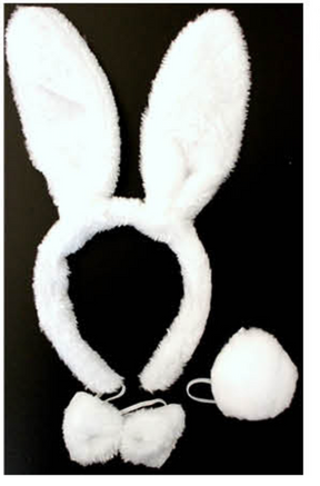 White Rabbit Ears Headband w/ Bow & Tail - Animal Halloween & Fancy Dress Costune