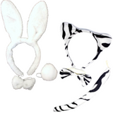 2pc Rabbit + Zebra Animal Headband Set w/ Bow & Tail (Halloween & Fancy Dress)