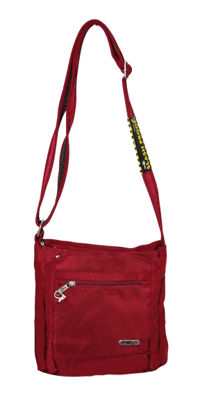 FIB Mens Crossbody Bag Shoulder Strap Travel Satchel Wallet Pockets - Burgundy