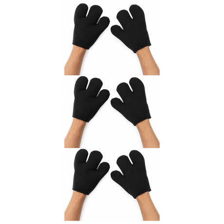 3x Jumbo 3-Finger Cartoon Costume Gloves Pack - Black (Plush Mascot Dress Up Mitts Pair)
