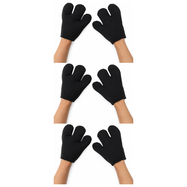 3x Jumbo 3-Finger Cartoon Costume Gloves Pack - Black (Plush Mascot Dress Up Mitts Pair)