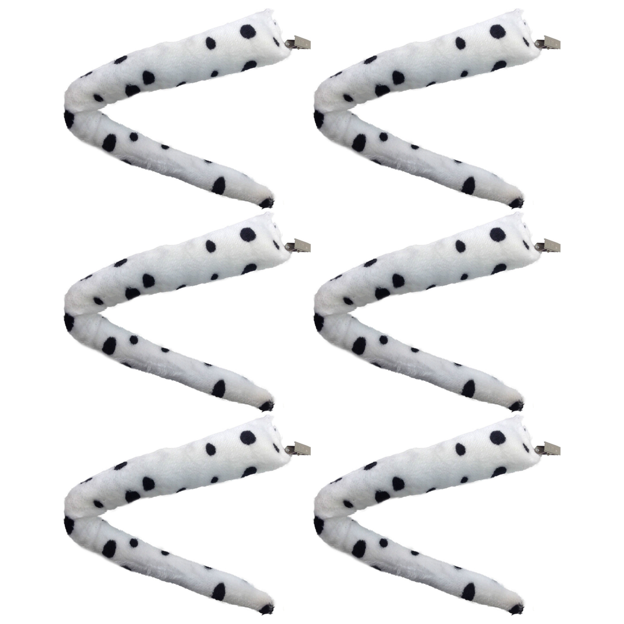 6x Dalmatian Clip-On Dog Tail Bulk Pack - Animal Costume Accessory (Halloween & Fancy Dress)