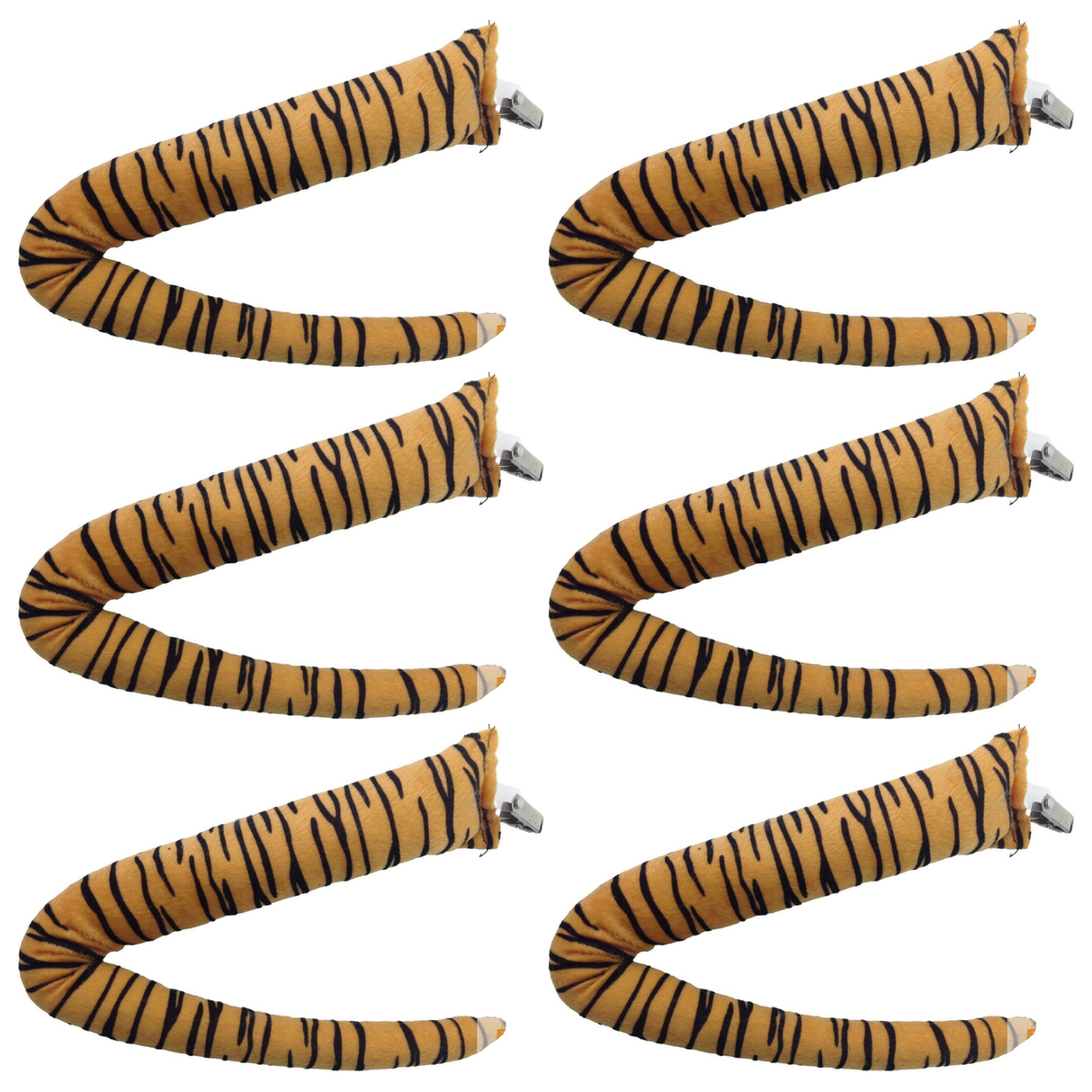 6x Tiger Clip-On Animal Tail Bulk Pack - Costume Accessory (Halloween & Fancy Dress)