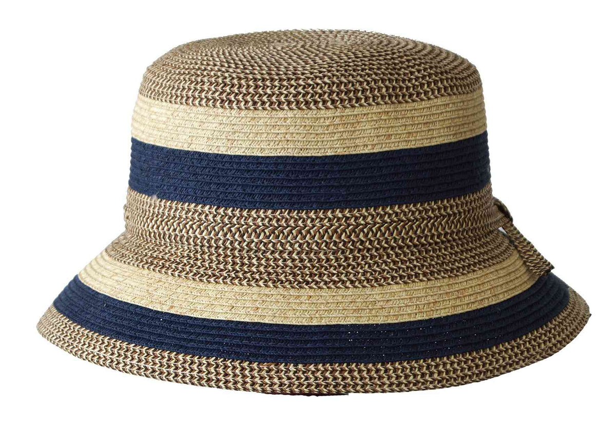 Jacaru 1751 Striped Short Brim Summer Hat - Adjustable (One Size Vegan Friendly)