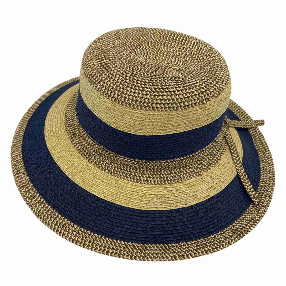 Jacaru 1752 Striped Wide Brim Summer Hat - Adjustable (One Size Vegan Friendly)