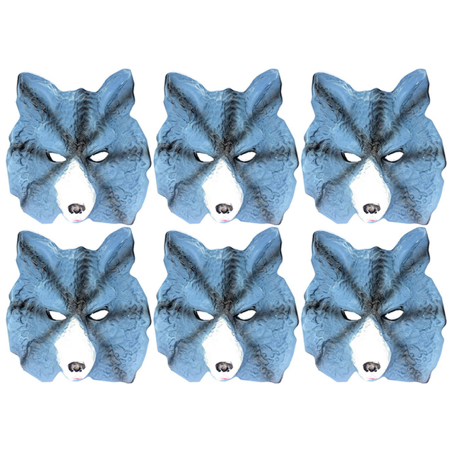 6x Wolf Face Mask Bulk Pack - Animal Head Costume/Halloween Party