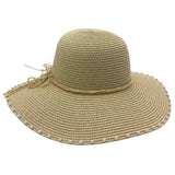 Jacaru 1763 Round Pearls Paper Straw Hat - Pearl & Ribbon Detail (One Size Vegan Friendly)