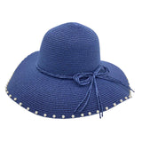 Jacaru 1763 Round Pearls Paper Straw Hat - Pearl & Ribbon Detail (One Size Vegan Friendly)