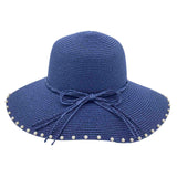Jacaru 1763 Round Pearls Paper Straw Hat - Pearl & Ribbon Detail (One Size Vegan Friendly)