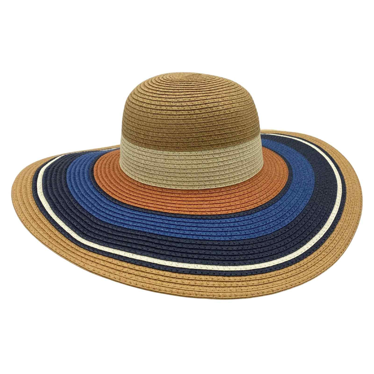 Jacaru 1764 Colour Stripes Paper Straw Hat - 12cm Wide Brim (One Size Vegan Friendly)