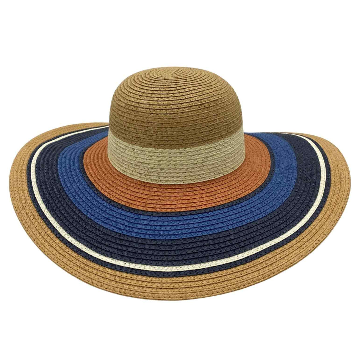 Jacaru 1764 Colour Stripes Paper Straw Hat - 12cm Wide Brim (One Size Vegan Friendly)