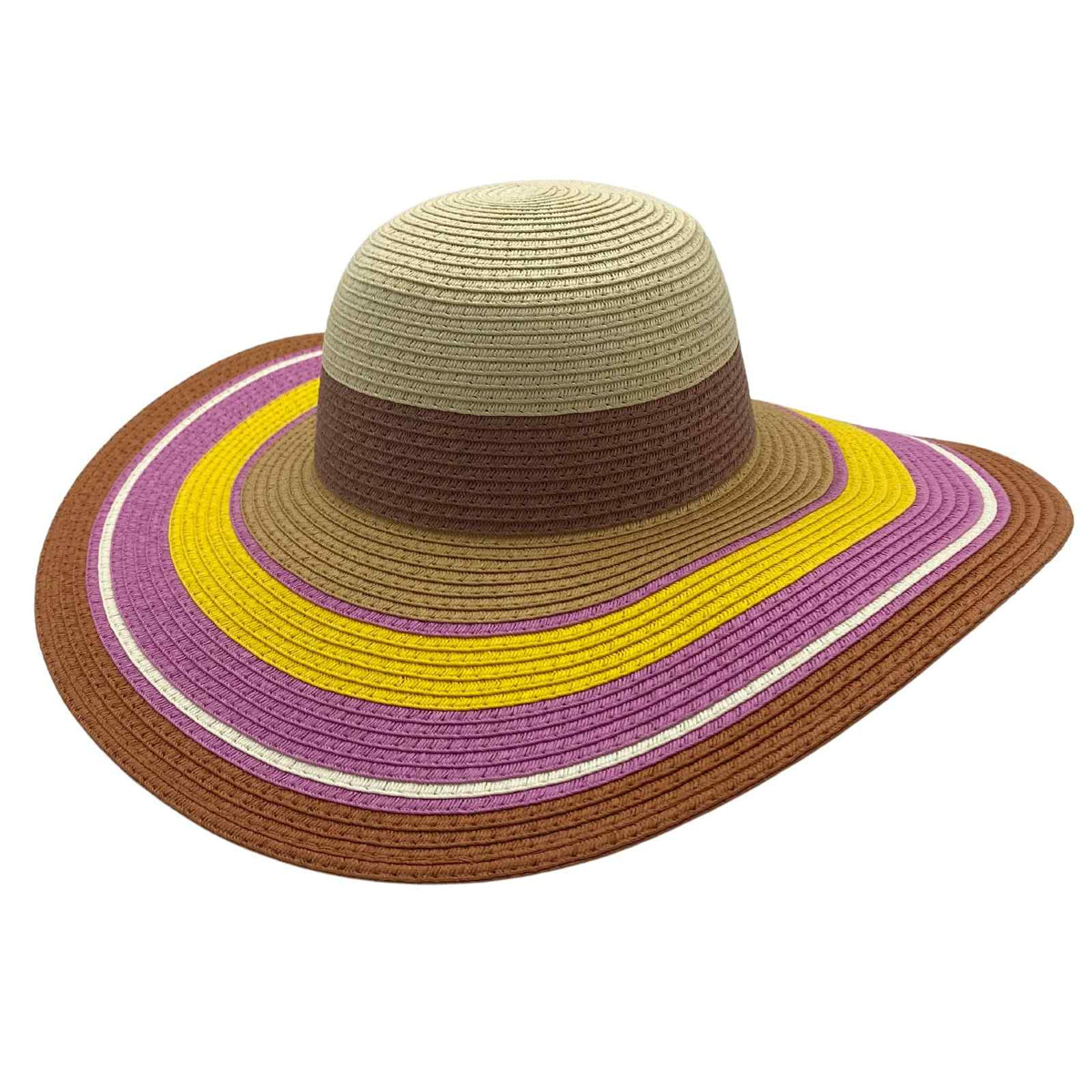 Jacaru 1764 Colour Stripes Paper Straw Hat - 12cm Wide Brim (One Size Vegan Friendly)