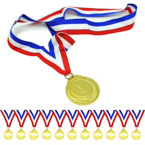 12x Gold Medal w/Ribbon Bulk - School/Sports Day Winners (1st Place Award)
