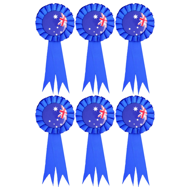 6x Australia Flag Clip-On Ribbon Badge for Tennis and Cricket (Bulk Pack)