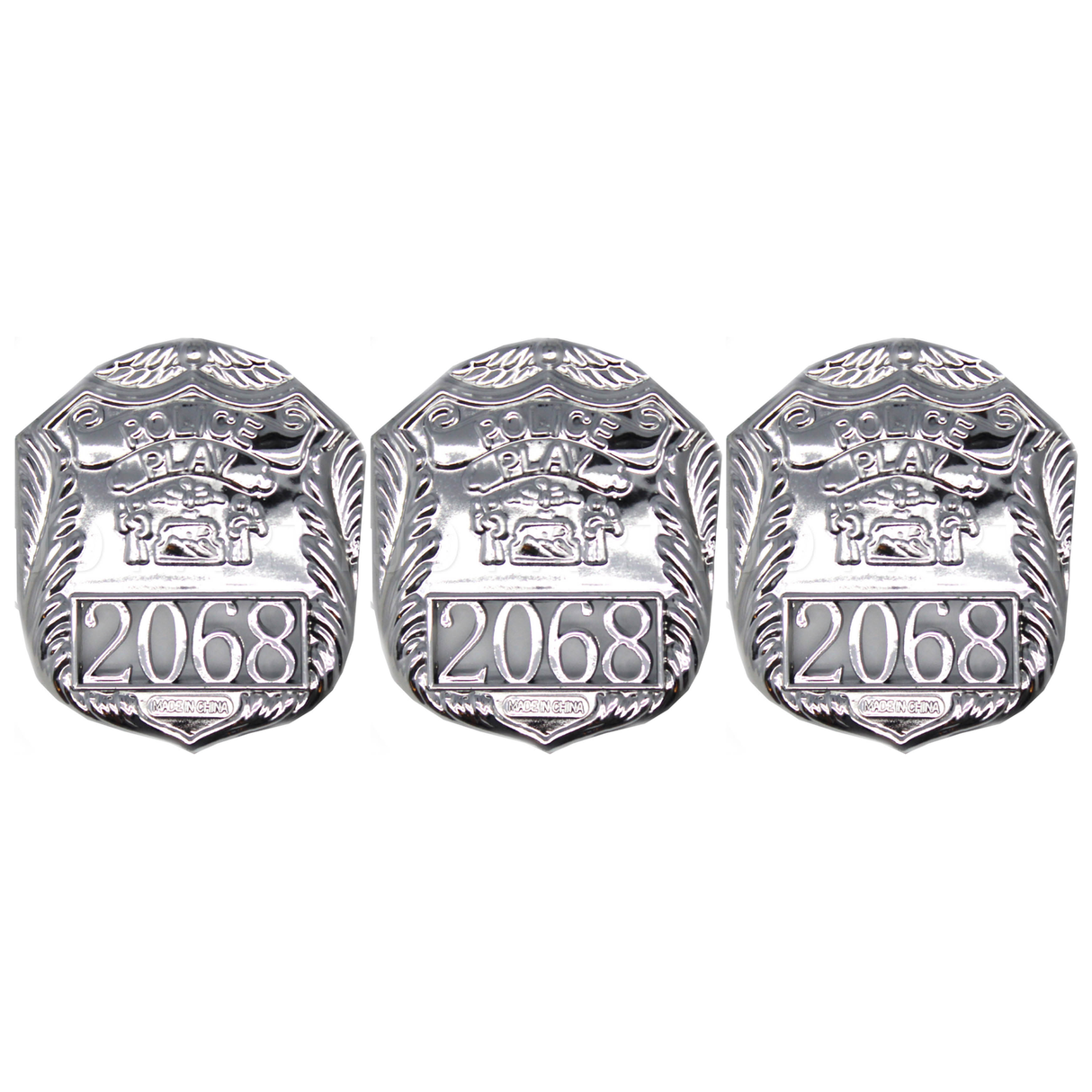 3x Silver Police Badge Pack - Plastic Cop/Officer Costume Accessory (Fancy Dress)