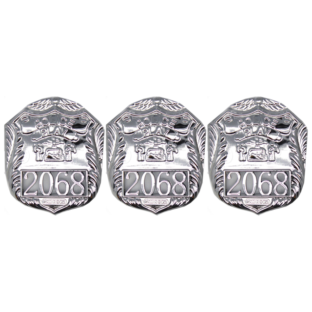 3x Silver Police Badge Pack - Plastic Cop/Officer Costume Accessory (Fancy Dress)