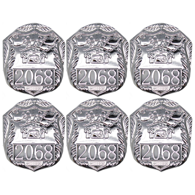 6x Silver Police Badge Bulk Pack - Plastic Cop/Officer Costume Accessory (Fancy Dress)