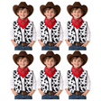 6x Boys Cowboy Vest and Bandana Party Costume Set Bulk Pack - Black/White Cow Print (4-6 Years Old)