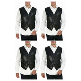 4x Mens Premium Black Sequin Vest Bulk Pack - Disco Sparkle 70s Dance Costume (Fancy Dress)
