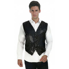 Mens Premium SEQUIN VEST Waistcoat Dance Costume Disco Sparkle Deluxe - Red