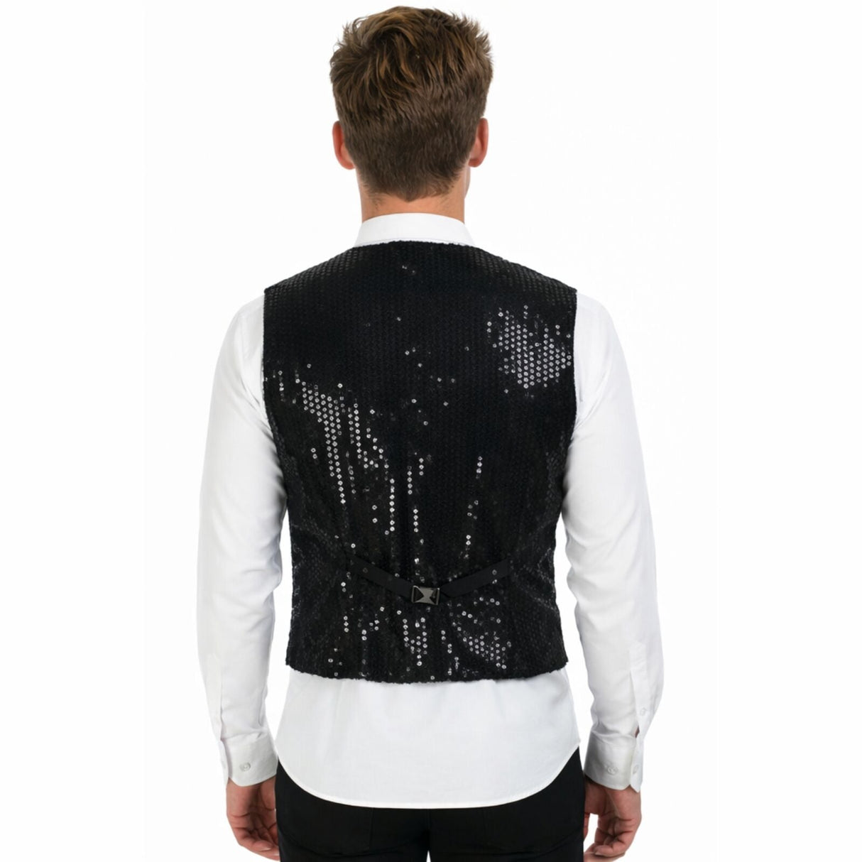 Mens Premium Black Sequin Vest - Disco Sparkle 70s Dance Costume (Fancy Dress)