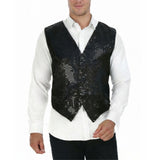 Mens Premium Black Sequin Vest - Disco Sparkle 70s Dance Costume (Fancy Dress)