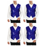 4x Mens Premium Blue Sequin Vest Bulk Pack - Disco Sparkle 70s Dance Costume (Fancy Dress)