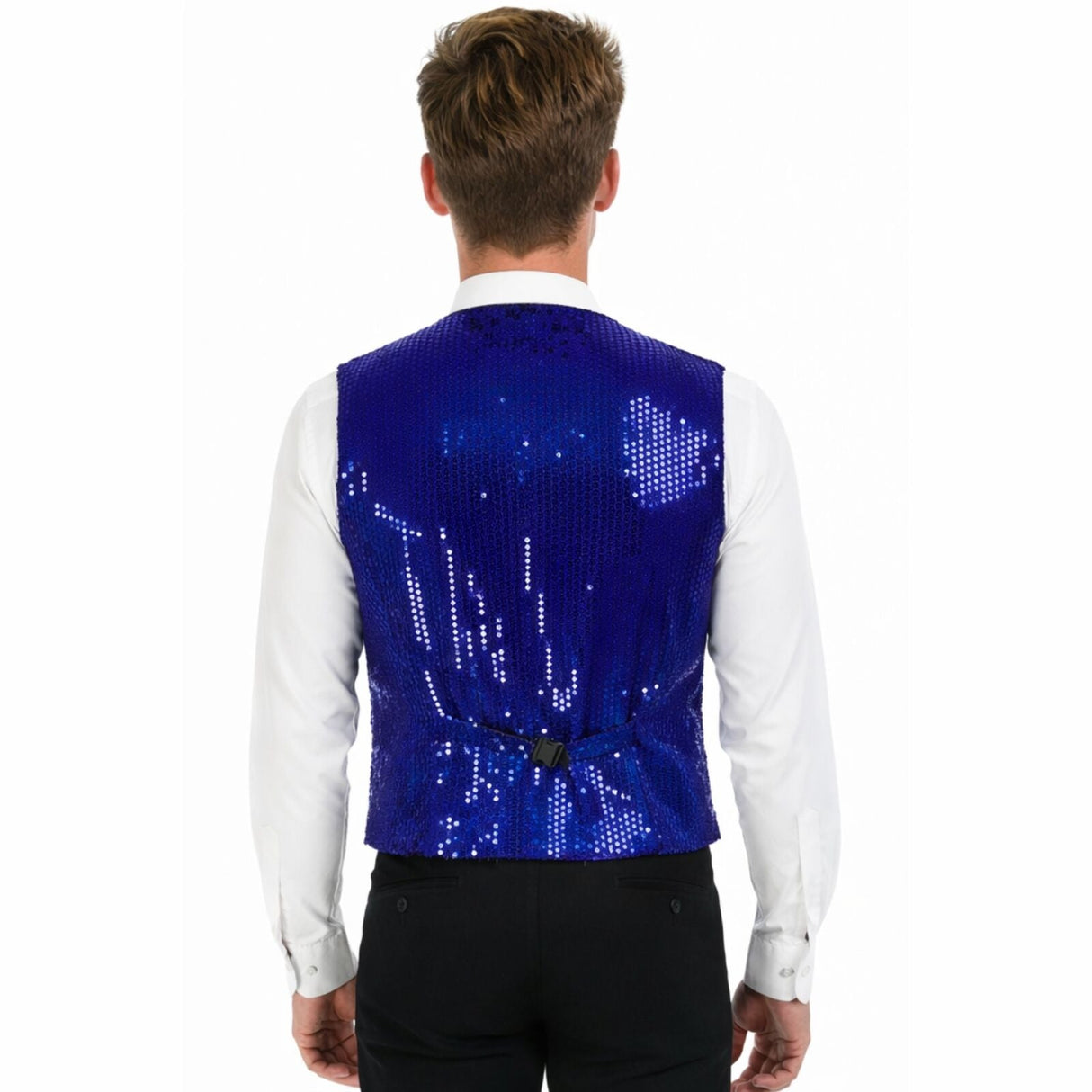 Mens Premium Blue Sequin Vest - Disco Sparkle 70s Dance Costume (Fancy Dress)