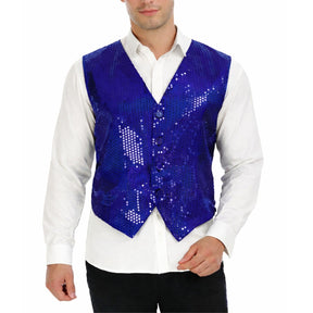 Mens Premium Blue Sequin Vest - Disco Sparkle 70s Dance Costume (Fancy Dress)