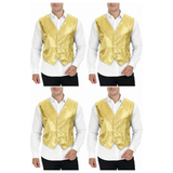 4x Mens Premium Gold Sequin Vest Bulk Pack - Disco Sparkle 70s Dance Costume (Fancy Dress)