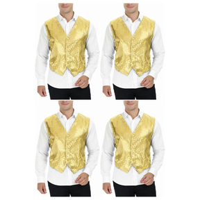 4x Mens Premium Gold Sequin Vest Bulk Pack - Disco Sparkle 70s Dance Costume (Fancy Dress)