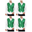 4x Mens Premium Green Sequin Vest Bulk Pack - Disco Sparkle 70s Dance Costume (Fancy Dress)