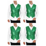 4x Mens Premium Green Sequin Vest Bulk Pack - Disco Sparkle 70s Dance Costume (Fancy Dress)