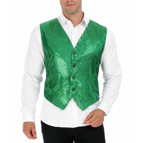 4x Mens Premium Green Sequin Vest Bulk Pack - Disco Sparkle 70s Dance Costume (Fancy Dress)